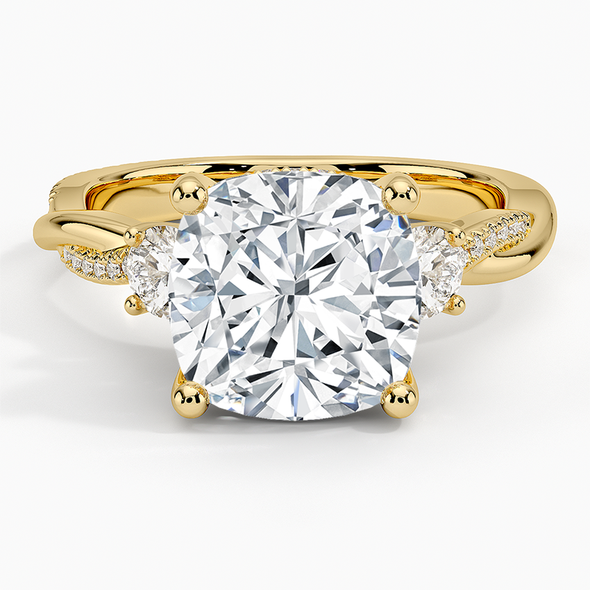 Adorned Petite Twisted Vine Three Stone Diamond Ring Yellow Gold 18k Cushion Engagement Ring