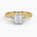 Adorned Petite Twisted Vine Three Stone Diamond Ring Yellow Gold 18k Emerald Engagement Ring