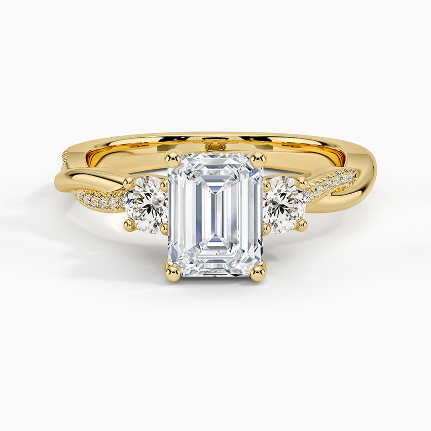 Adorned Petite Twisted Vine Three Stone Diamond Ring Yellow Gold 18k Emerald Engagement Ring