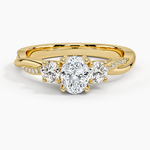 Adorned Petite Twisted Vine Three Stone Diamond Ring Yellow Gold 18k Oval Engagement Ring