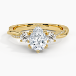 Adorned Petite Twisted Vine Three Stone Diamond Ring Yellow Gold 18k Pear Engagement Ring