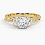 Adorned Petite Twisted Vine Three Stone Diamond Ring Yellow Gold 18k Radiant Engagement Ring