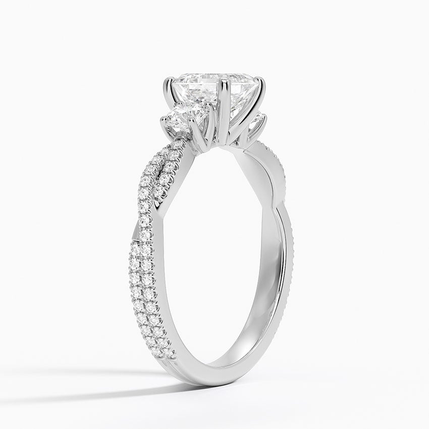 Luxe Three Stone Petite Twisted Vine Diamond Ring Platinum Asscher Engagement Ring