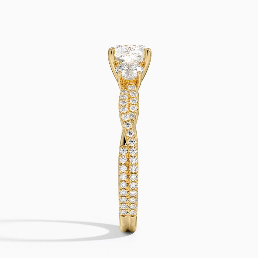 Luxe Three Stone Petite Twisted Vine Diamond Ring Yellow Gold 18k Cushion Engagement Ring
