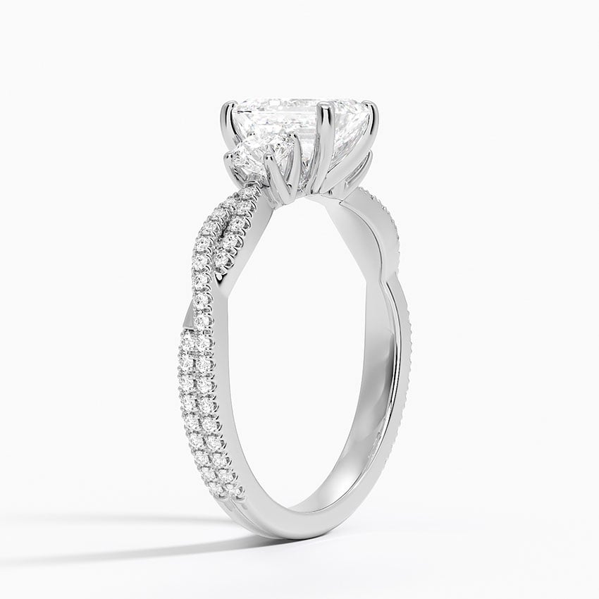 Luxe Three Stone Petite Twisted Vine Diamond Ring Platinum Emerald Engagement Ring