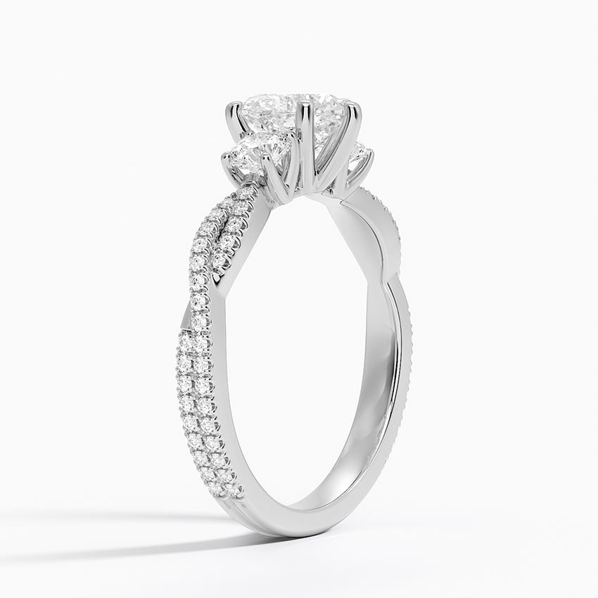 Luxe Three Stone Petite Twisted Vine Diamond Ring Platinum Heart Engagement Ring