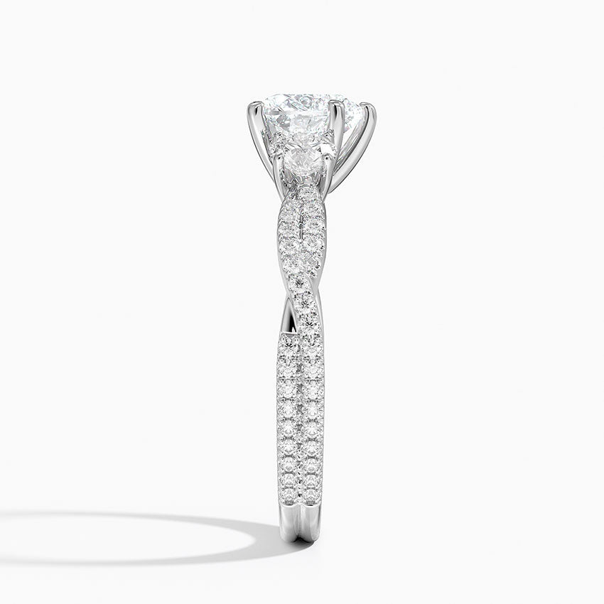 Luxe Three Stone Petite Twisted Vine Diamond Ring Platinum Heart Engagement Ring