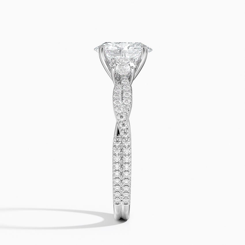 Luxe Three Stone Petite Twisted Vine Diamond Ring Platinum Oval Engagement Ring