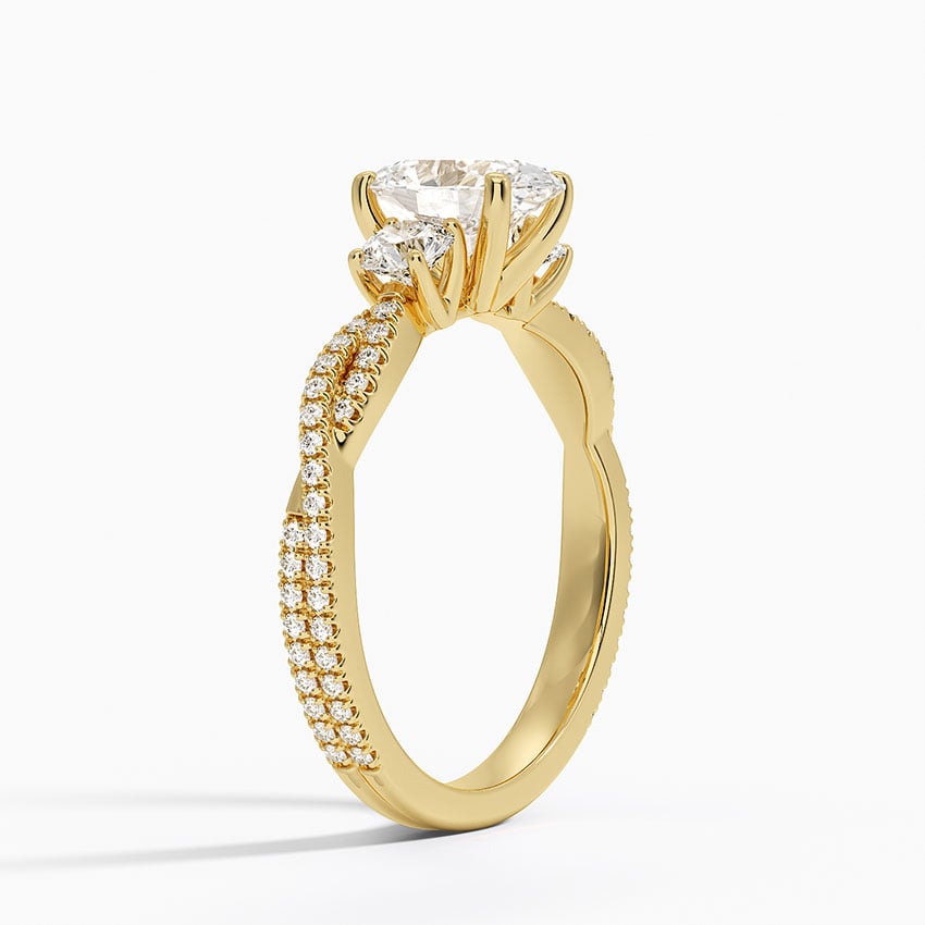 Luxe Three Stone Petite Twisted Vine Diamond Ring Yellow Gold 18k Oval Engagement Ring