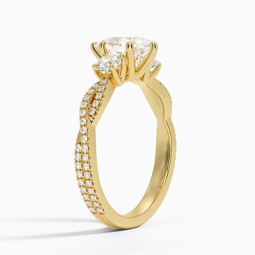 Luxe Three Stone Petite Twisted Vine Diamond Ring Yellow Gold 18k Pear Engagement Ring