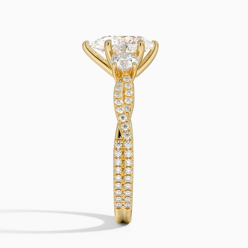 Luxe Three Stone Petite Twisted Vine Diamond Ring Yellow Gold 18k Pear Engagement Ring
