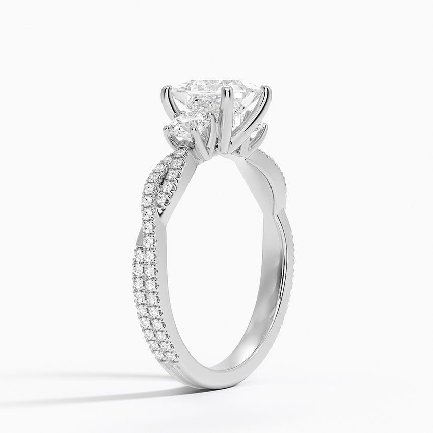 Luxe Three Stone Petite Twisted Vine Diamond Ring Platinum Princess Engagement Ring