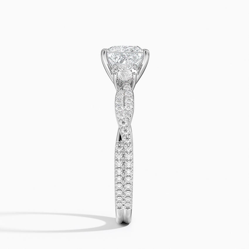 Luxe Three Stone Petite Twisted Vine Diamond Ring Platinum Princess Engagement Ring