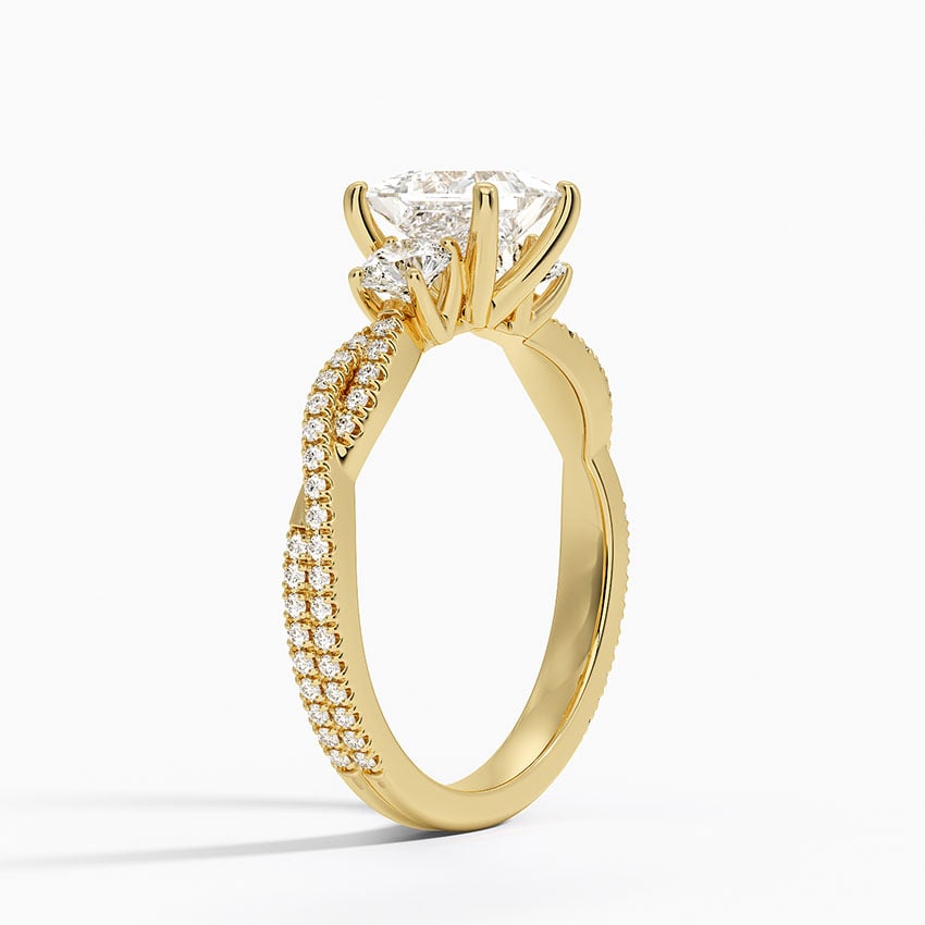 Luxe Three Stone Petite Twisted Vine Diamond Ring Yellow Gold 18k Princess Engagement Ring