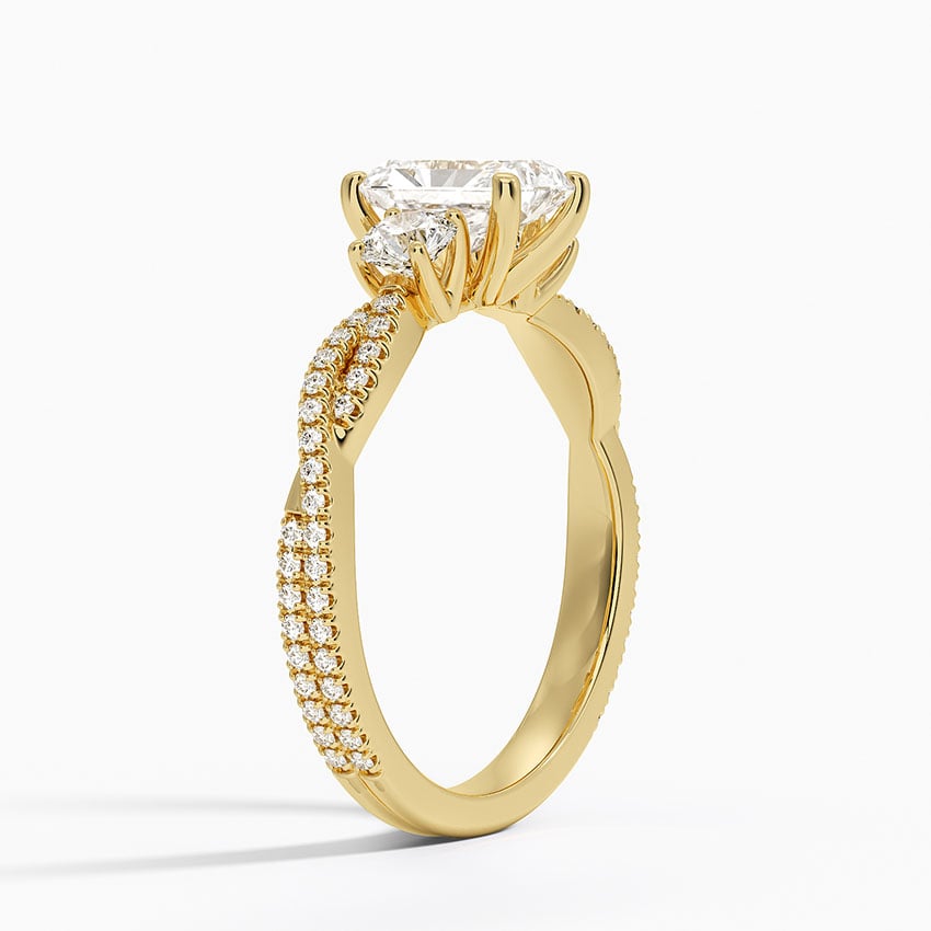 Luxe Three Stone Petite Twisted Vine Diamond Ring Yellow Gold 18k Radiant Engagement Ring