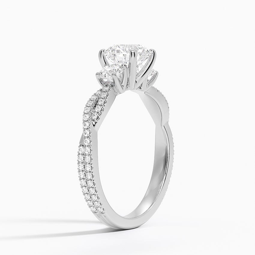 Luxe Three Stone Petite Twisted Vine Diamond Ring Platinum Round Engagement Ring