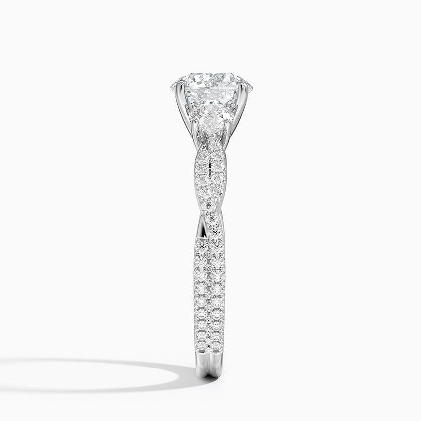 Luxe Three Stone Petite Twisted Vine Diamond Ring Platinum Round Engagement Ring