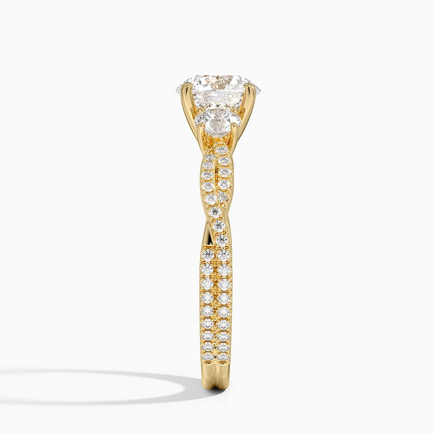 Luxe Three Stone Petite Twisted Vine Diamond Ring Yellow Gold 18k Round Engagement Ring