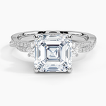 Luxe Three Stone Petite Twisted Vine Diamond Ring Platinum Asscher Engagement Ring