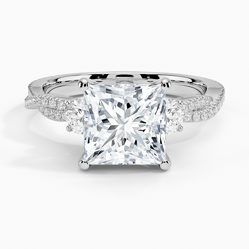 Luxe Three Stone Petite Twisted Vine Diamond Ring Platinum Princess Engagement Ring