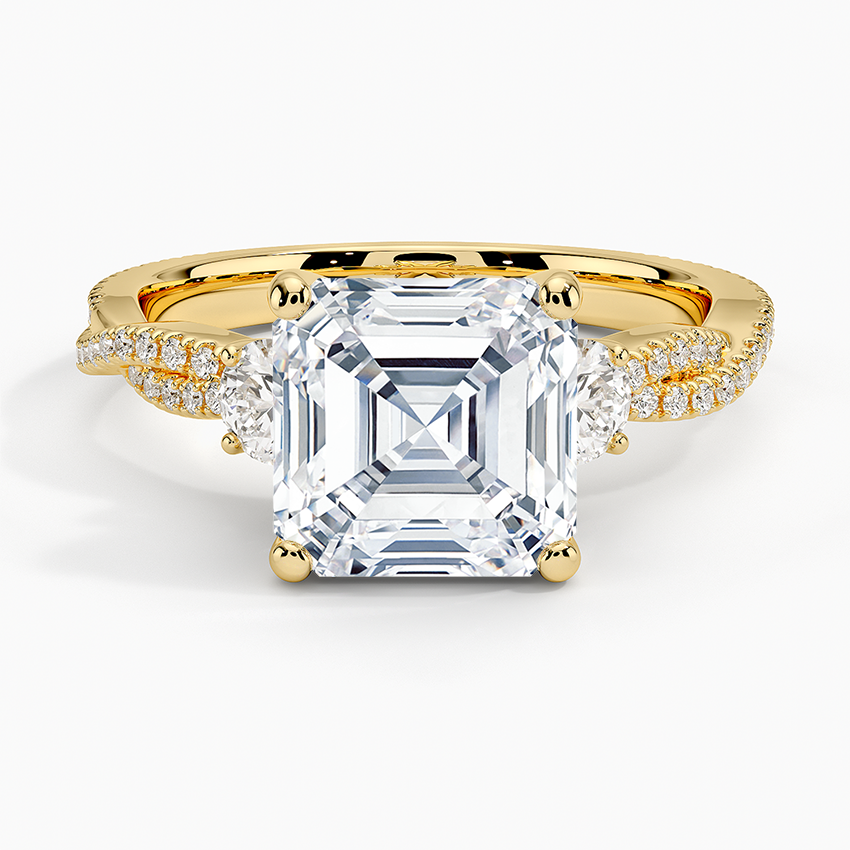 Luxe Three Stone Petite Twisted Vine Diamond Ring Yellow Gold 18k Asscher Engagement Ring