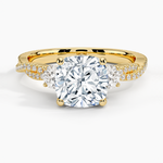 Luxe Three Stone Petite Twisted Vine Diamond Ring Yellow Gold 18k Cushion Engagement Ring
