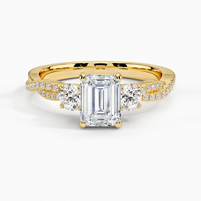 Luxe Three Stone Petite Twisted Vine Diamond Ring Yellow Gold 18k Emerald Engagement Ring