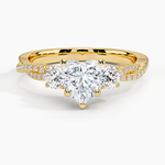 Luxe Three Stone Petite Twisted Vine Diamond Ring Yellow Gold 18k Heart Engagement Ring