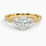 Luxe Three Stone Petite Twisted Vine Diamond Ring Yellow Gold 18k Oval Engagement Ring