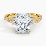 Luxe Three Stone Petite Twisted Vine Diamond Ring Yellow Gold 18k Radiant Engagement Ring