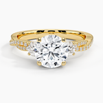 Luxe Three Stone Petite Twisted Vine Diamond Ring Yellow Gold 18k Round Engagement Ring