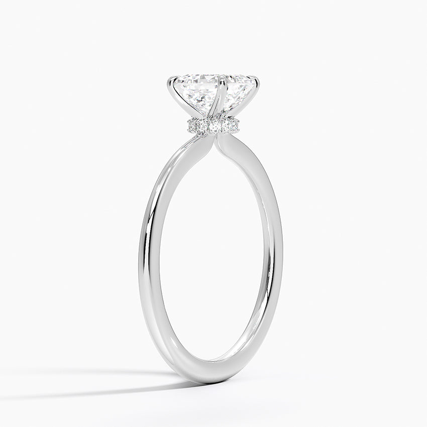 Petite Secret Halo Diamond Ring Platinum Asscher Engagement Ring