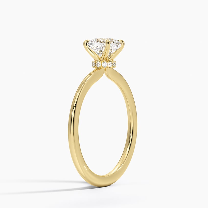 Petite Secret Halo Diamond Ring Yellow Gold 18k Cushion Engagement Ring
