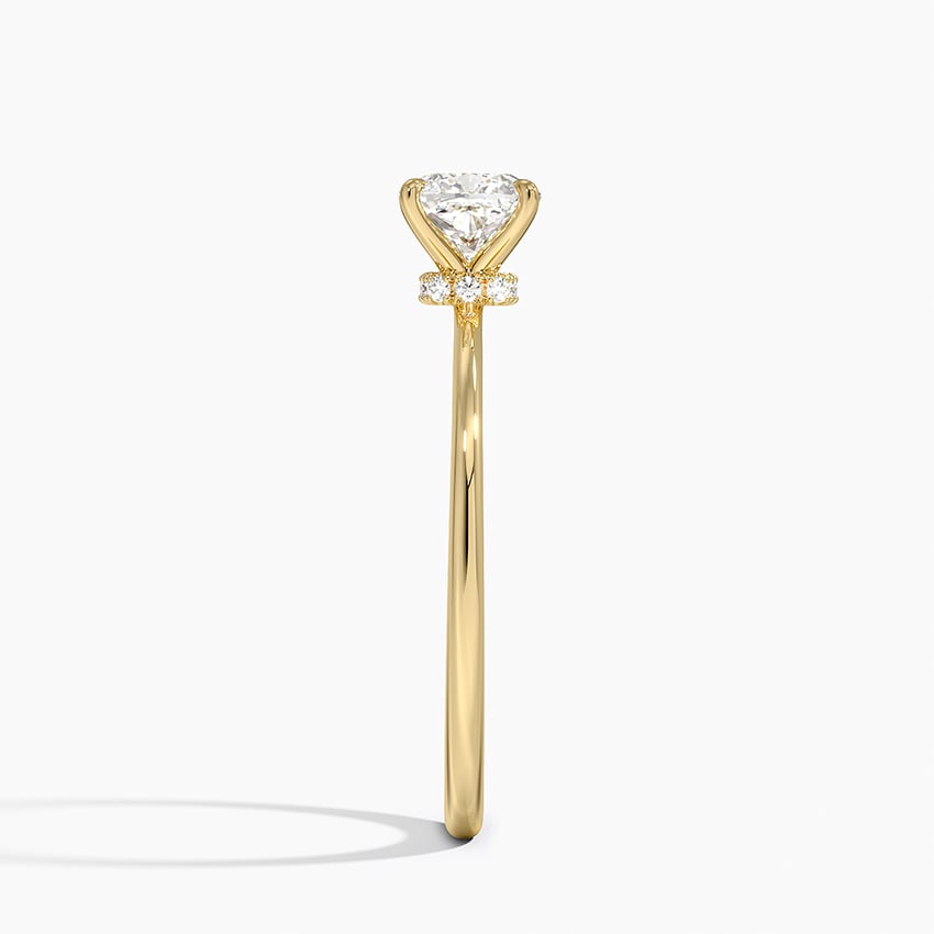Petite Secret Halo Diamond Ring Yellow Gold 18k Cushion Engagement Ring