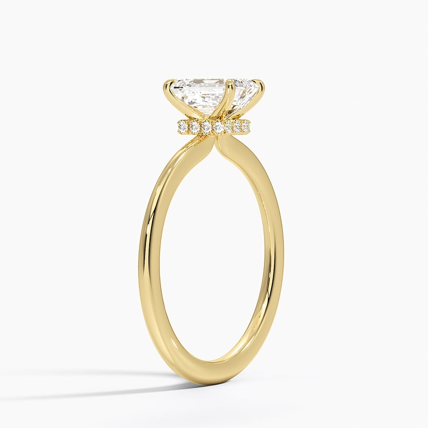 Petite Secret Halo Diamond Ring Yellow Gold 18k Emerald Engagement Ring