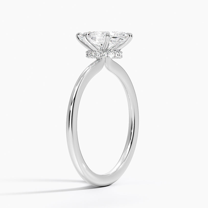 Petite Secret Halo Diamond Ring Platinum Marquise Engagement Ring