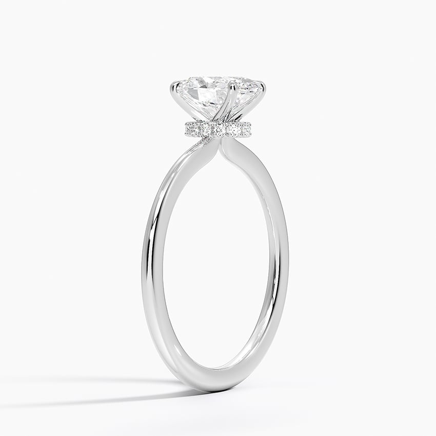 Petite Secret Halo Diamond Ring Platinum Oval Engagement Ring