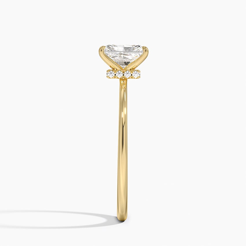Petite Secret Halo Diamond Ring Yellow Gold 18k Radiant Engagement Ring