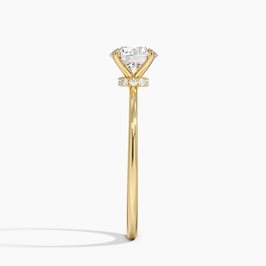 Petite Secret Halo Diamond Ring Yellow Gold 18k Round Engagement Ring