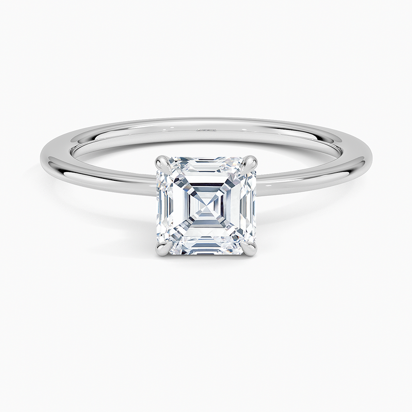 Petite Secret Halo Diamond Ring Platinum Asscher Engagement Ring