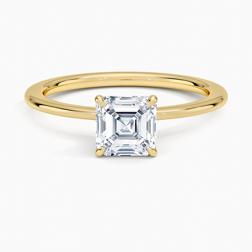 Petite Secret Halo Diamond Ring Yellow Gold 18k Asscher Engagement Ring