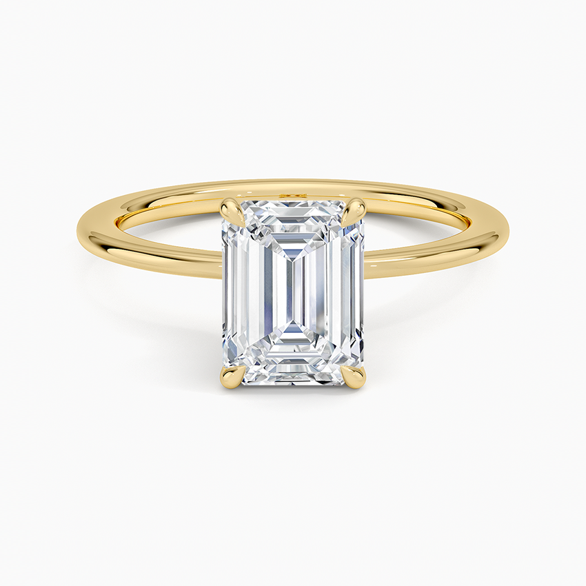 Petite Secret Halo Diamond Ring Yellow Gold 18k Emerald Engagement Ring