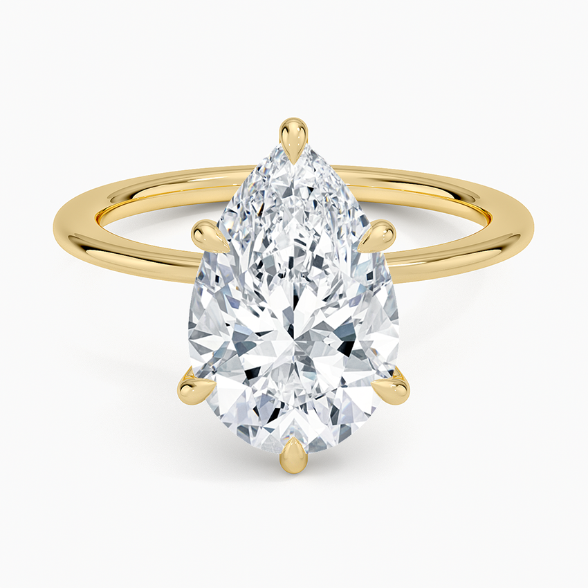 Petite Secret Halo Diamond Ring Yellow Gold 18k Pear Engagement Ring