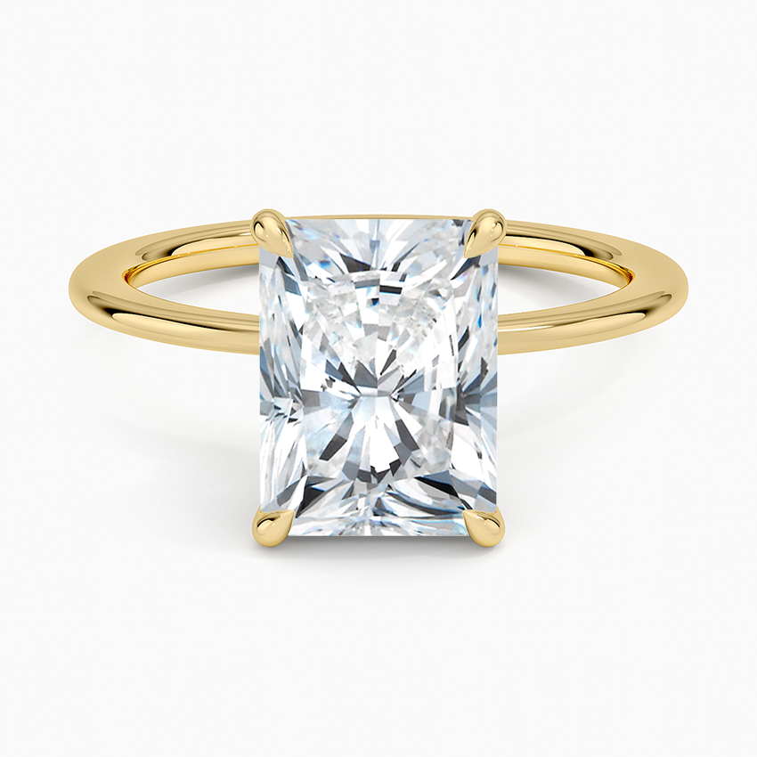 Petite Secret Halo Diamond Ring Yellow Gold 18k Radiant Engagement Ring