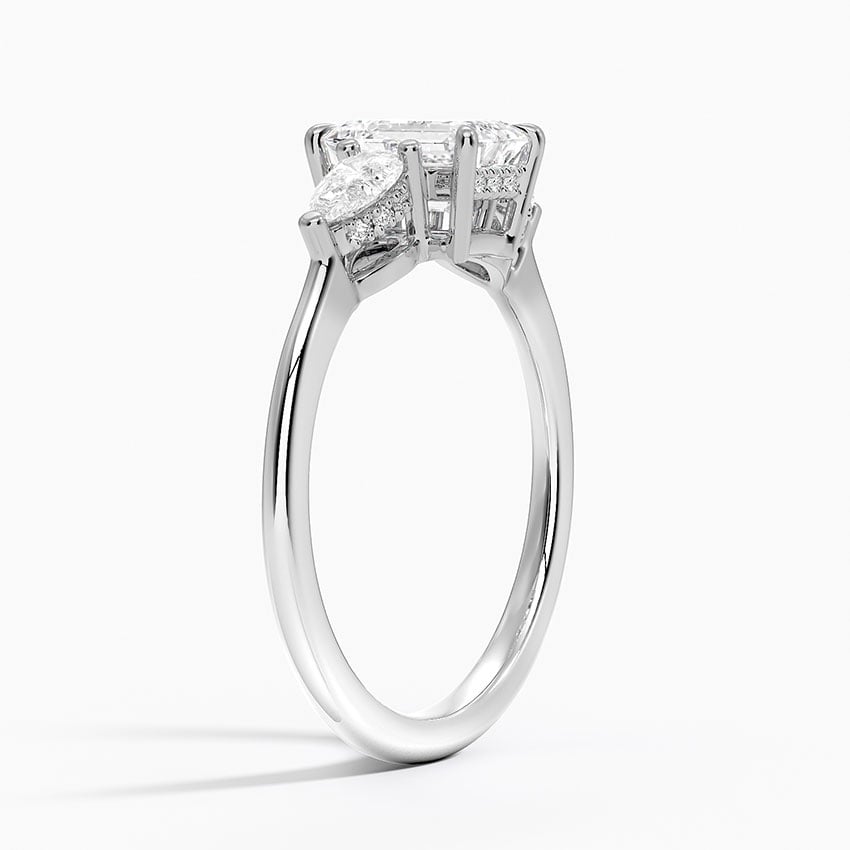 Adorned Opera Three Stone Diamond Ring (1/2 ct. tw.) Platinum Emerald Engagement Ring