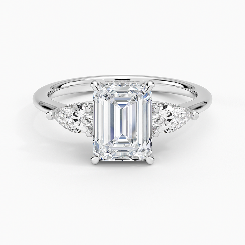 Adorned Opera Three Stone Diamond Ring (1/2 ct. tw.) Platinum Emerald Engagement Ring