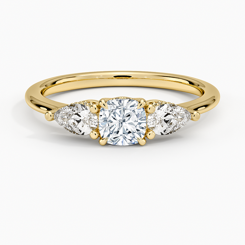 Adorned Opera Three Stone Diamond Ring (1/2 ct. tw.) Yellow Gold 18k Cushion Engagement Ring