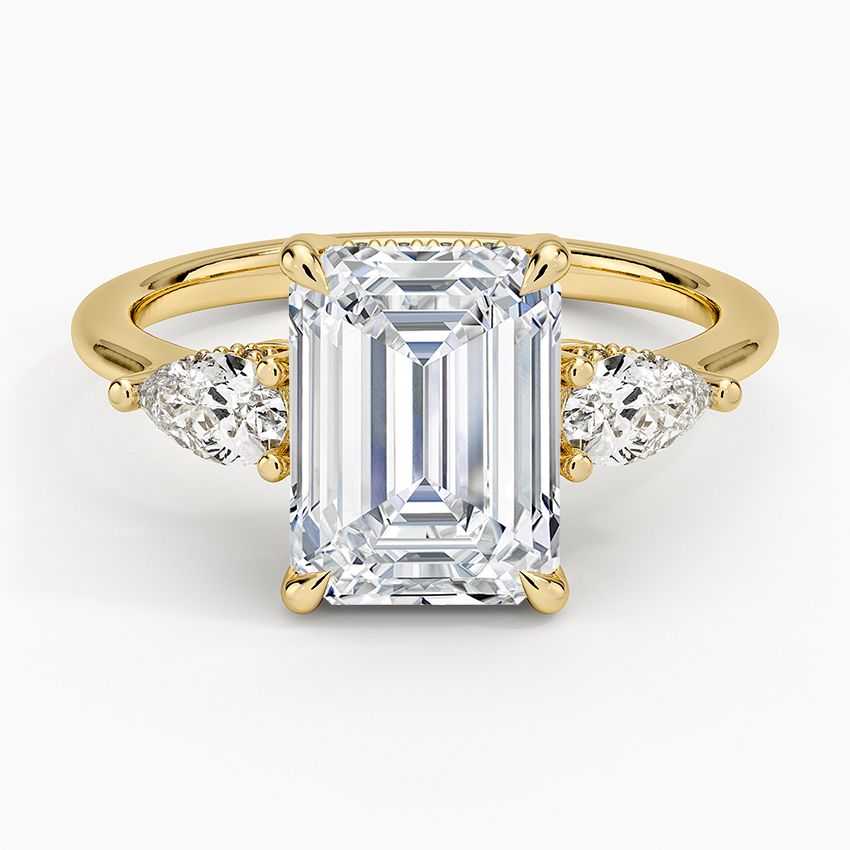 Adorned Opera Three Stone Diamond Ring (1/2 ct. tw.) Yellow Gold 18k Emerald Engagement Ring