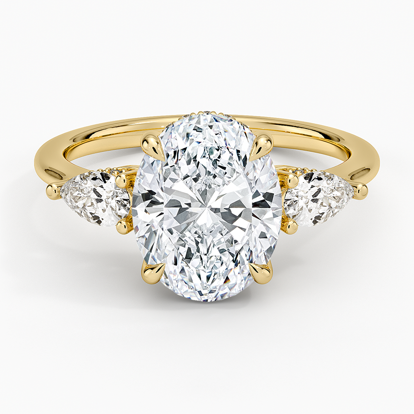 Adorned Opera Three Stone Diamond Ring (1/2 ct. tw.) Yellow Gold 18k Oval Engagement Ring