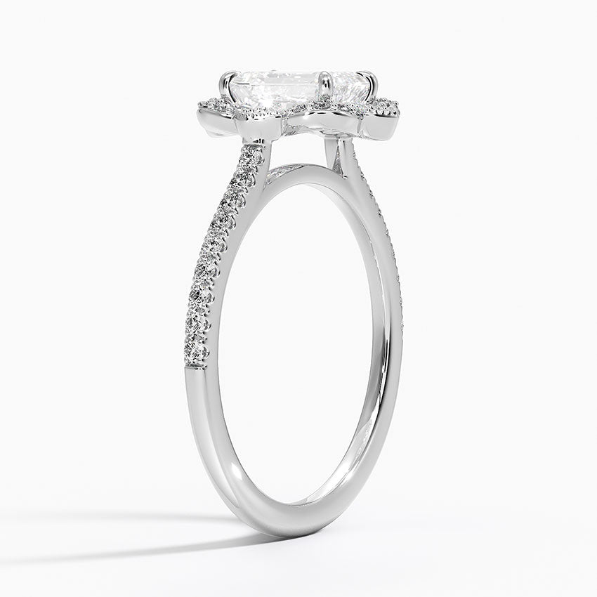 Reina Halo Diamond Ring Platinum Emerald Engagement Ring